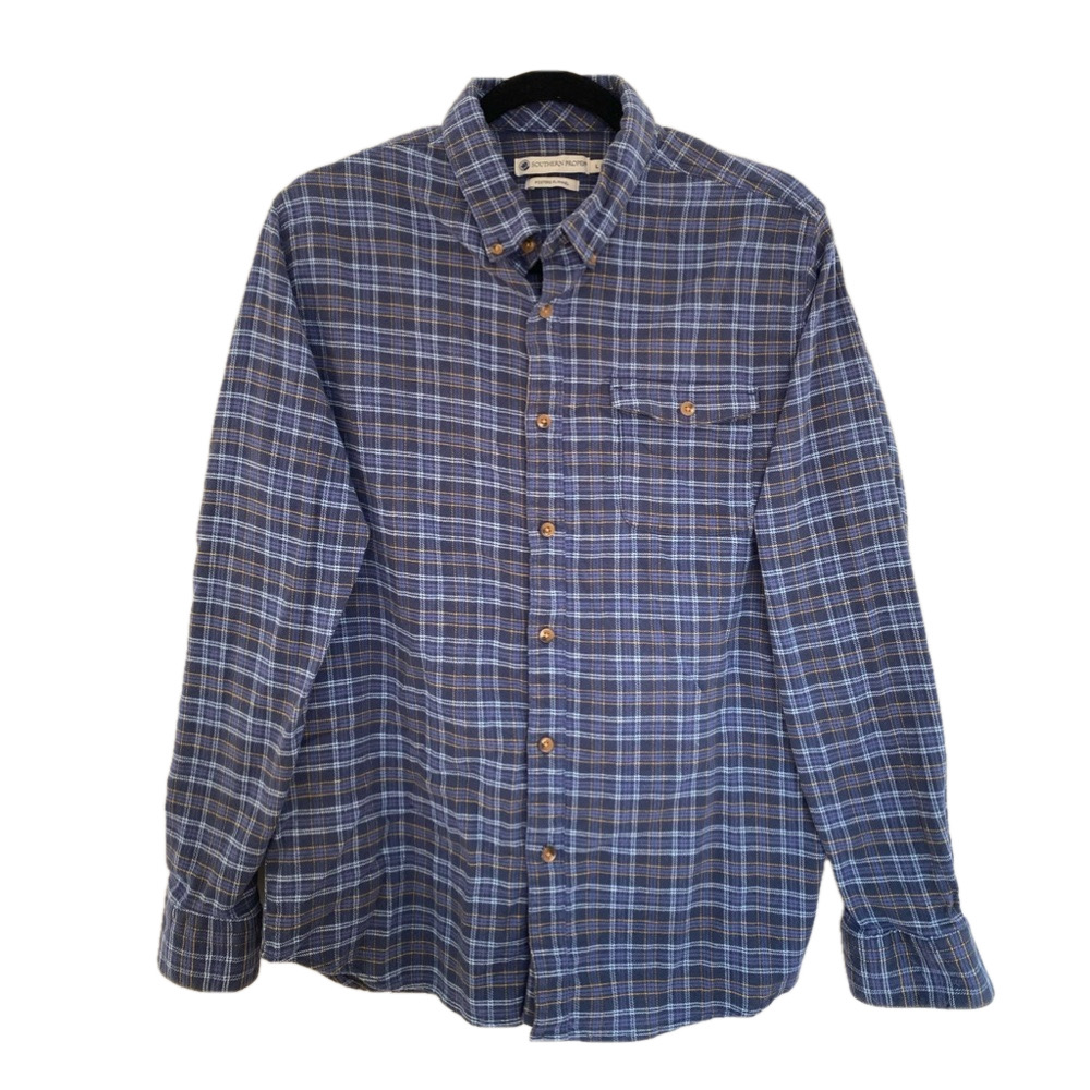 SOUTHERN PROPER Fosters Flannel in Blue Plaid Men’s Long Sleeve Button Up Sz L - Picture 2 of 8